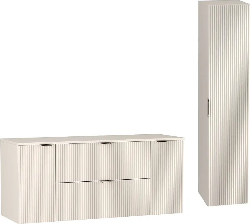 Kaszmirowy Zestaw do Łazienki 140cm Szafka Blat Słupek Ryflowane Fronty