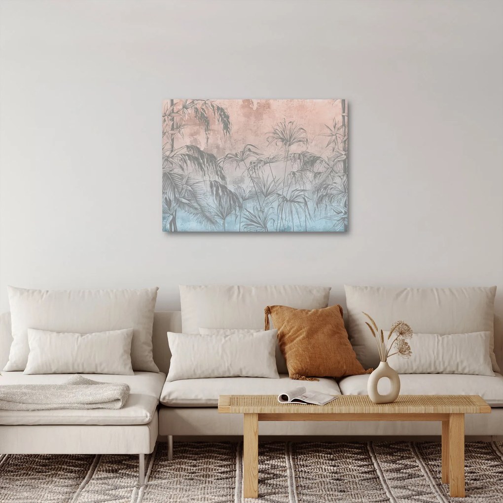 Obraz - Tropikalne rośliny na ścianie (70x50 cm)
