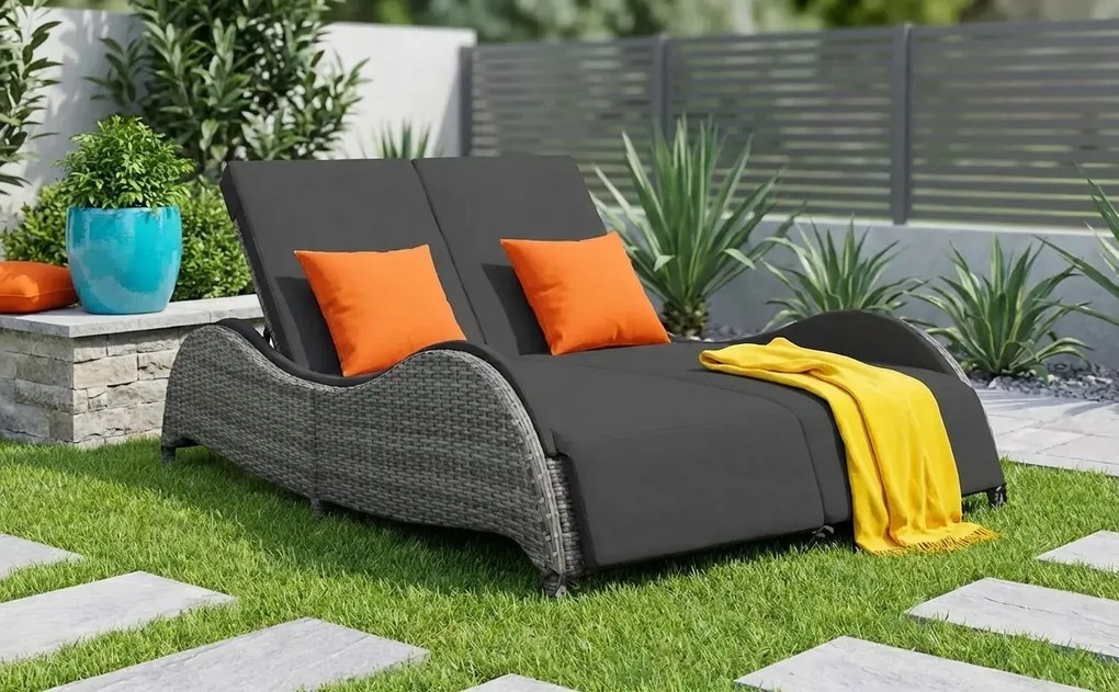 Podwójna leżanka ogrodowa z technorattanu E8-L58