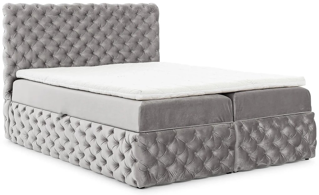 Jasnoszare łóżko pikowane z pojemnikiem 5 rozmiarów S1-C39