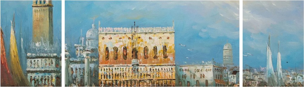 Obraz - Gondola przejeżdżająca przez Wenecję, obraz olejny (170x50 cm)
