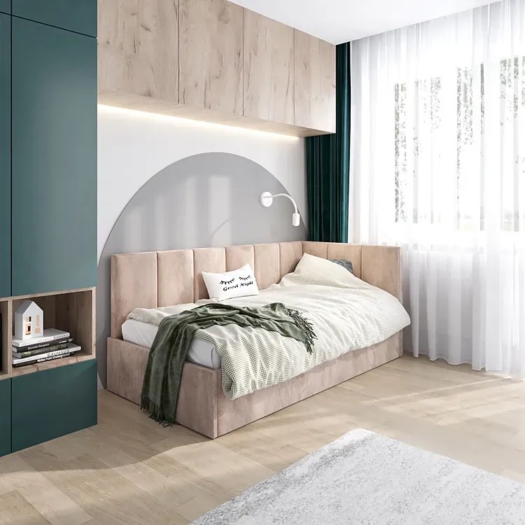 Beżowe łóżko młodzieżowe z oparciem typu l 120x200 M4-F69