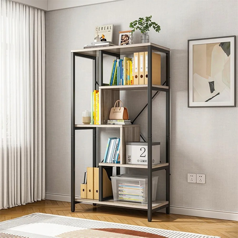 Regał w stylu industrialnym z 8 półkami – 132 x 74 x 35 cm | Czarny i brązowy | Nowoczesny design loftowy
