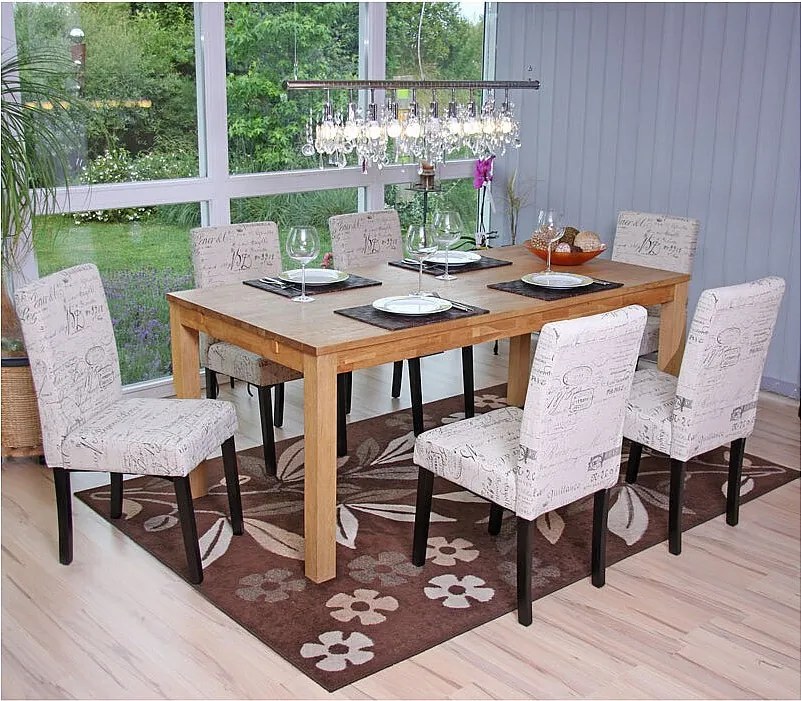 Krzesło do jadalni Littau (zestaw 6 sztuk),  tkanina z napisem, kremowy, ciemne nogi