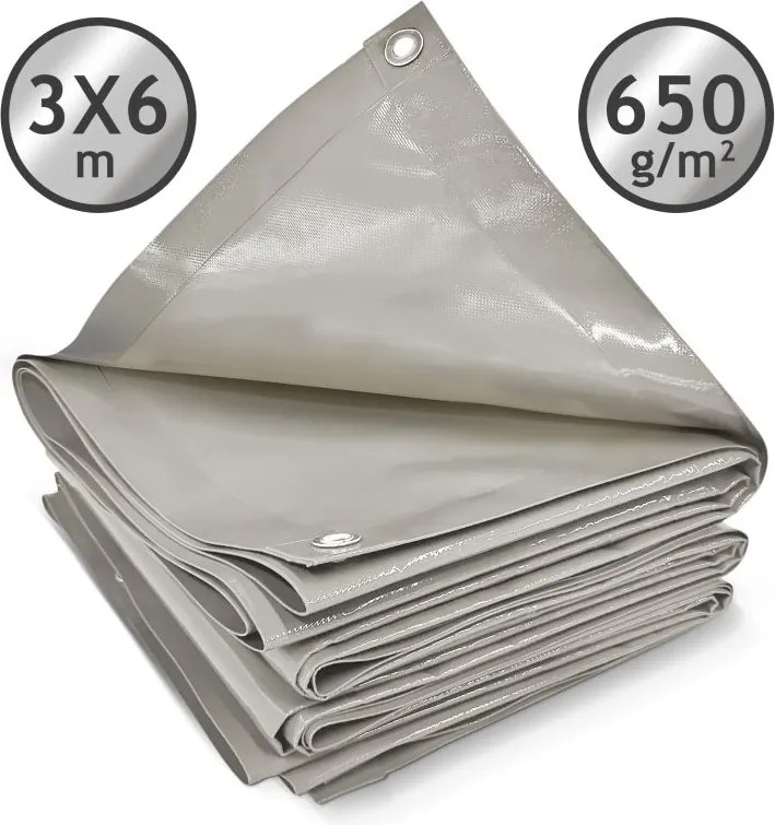JAGO Plandeka 650 g/m², aluminiowe oczka, szara, 3 × 6 m