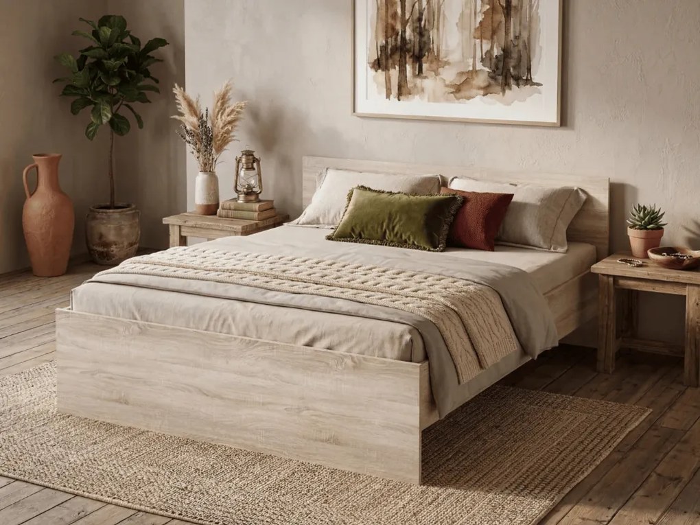 Łóżko ELISA 180 x 200 cm, dąb sonoma Stelaż: Ze stelażem listwowym rolowanym, Materac: Materac Coco Maxi 20 cm
