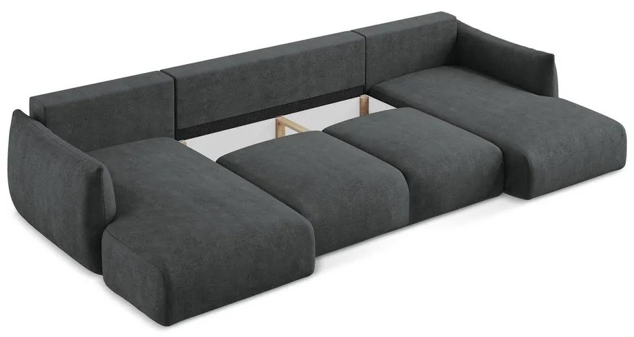 Ciemnoszary rozkładany narożnik z tkaniny szenilowej (w kształcie litery U) Leila – Makamii