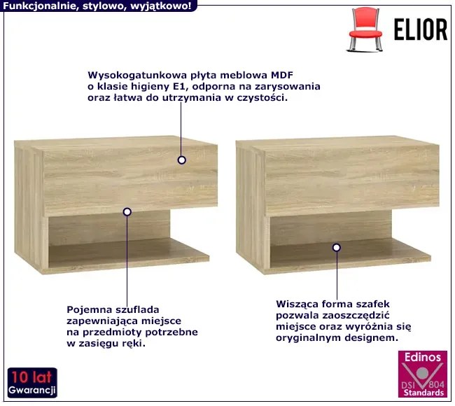 Zestaw wiszących szafek nocnych dąb sonoma Elasi