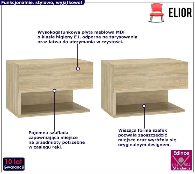 Zestaw wiszących szafek nocnych dąb sonoma Z0-R99