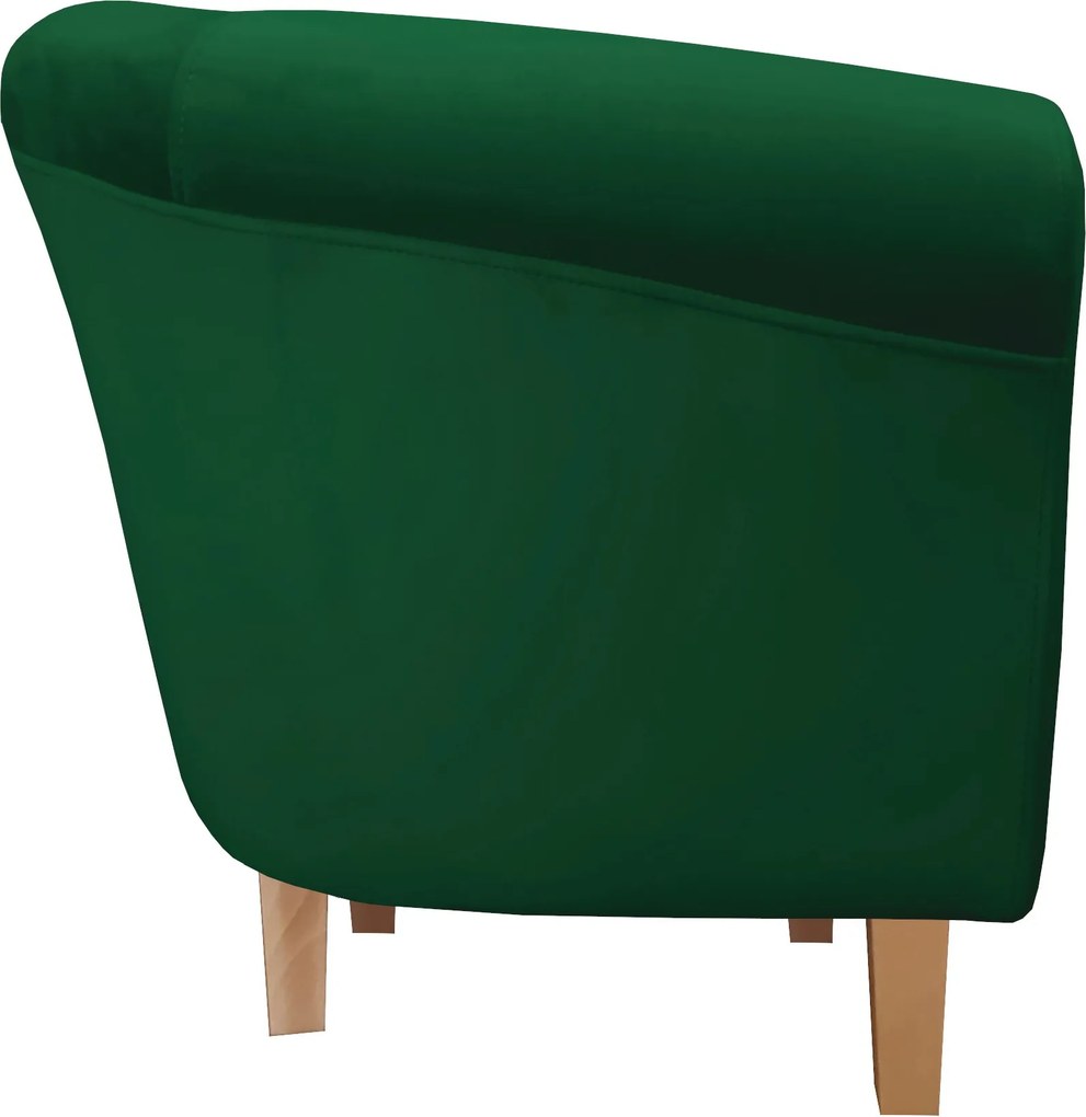 Fotel Milo tkanina Welur wygodny fotel tapicerowany do salonu i sypialni : Kolor nogi - Drewno, Kolor tkaniny - VELVET - MG25, Wysokość nogi - 15 cm