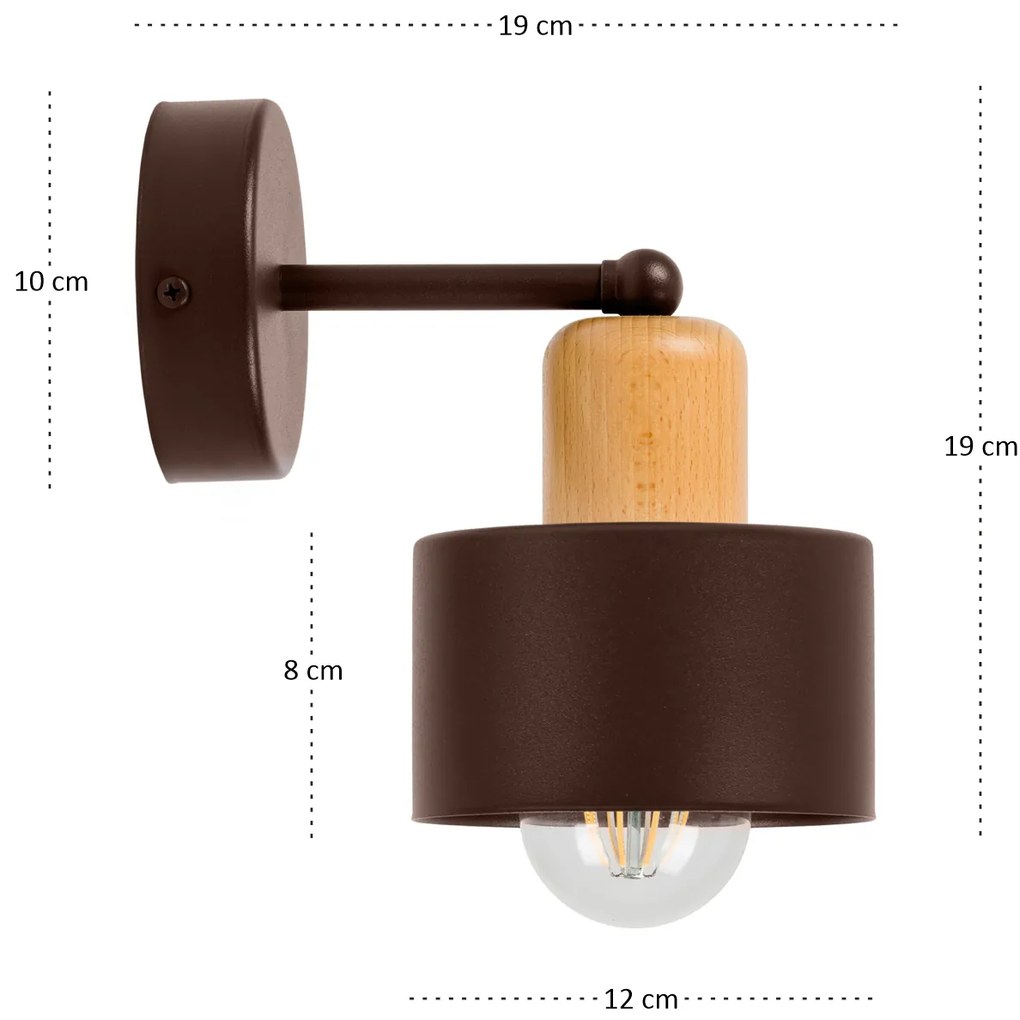 Brązowy kinkiet LED WD-BU1010BR jednopunktowy z metalu i drewna