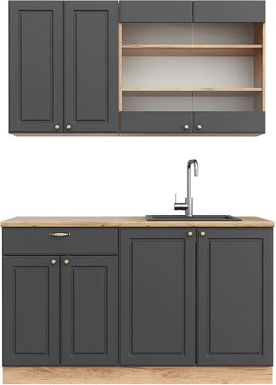 Pojedyncza kuchnia anthracite country house/gold kraft oak 140x60x81.6 fame-line