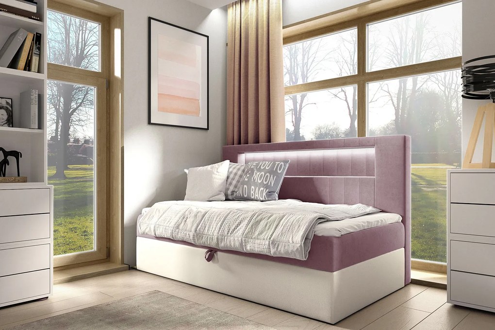 Różowe jednoosobowe łóżko kontynentalne 3 rozmiary K8-M02
