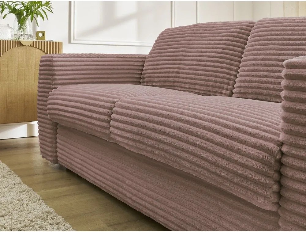 Różowa sztruksowa rozkładana sofa do spania 240 cm Hugo – Bobochic Paris