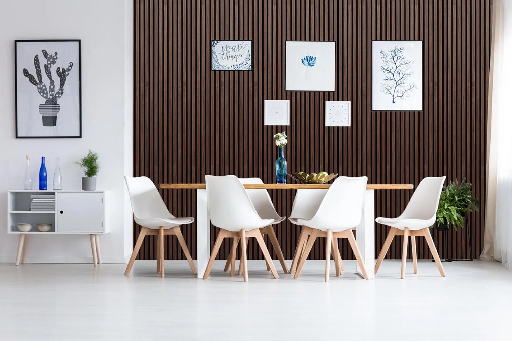 Drewniany panel akustyczny, 2400 x 600 mm, czarny podkład, orzech