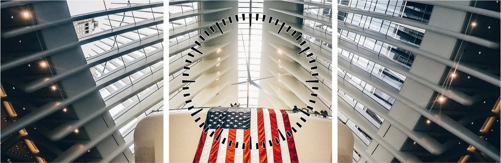 Obraz budynku z flagą USA (z zegarem) (90x30 cm)
