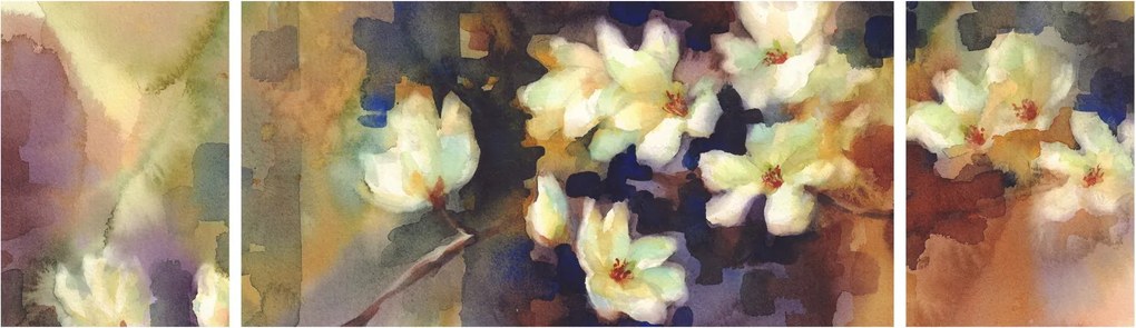 Obraz - Białe magnolie, malarstwo (170x50 cm)