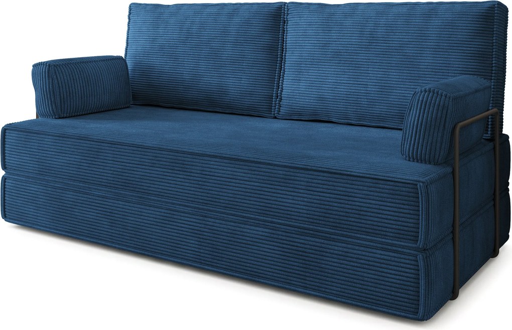 Masseno Sofa piankowa SILAR z funkcją spania, Kanapa z pianki do salonu, Bezmontażowa, Tkanina sztruksowa – Niebieski POSO 05