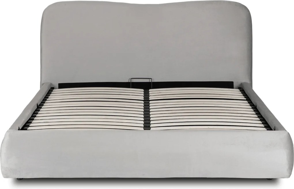Łóżko Tapicerowane 180x200 cm ze Stelażem i Pojemnikiem Dwuosobowe BRISTOL Szare Welurowe