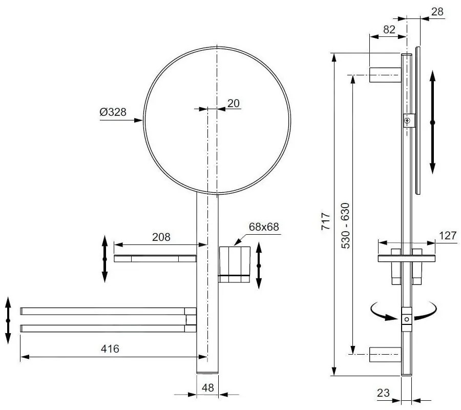 Lustro z półką/z wieszakiem ścienne ø 33 cm ALU+ – Ideal Standard