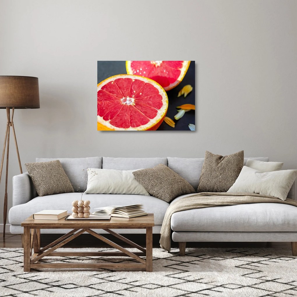 Obraz na szkle pokrojonych grejpfrutów (70x50 cm)