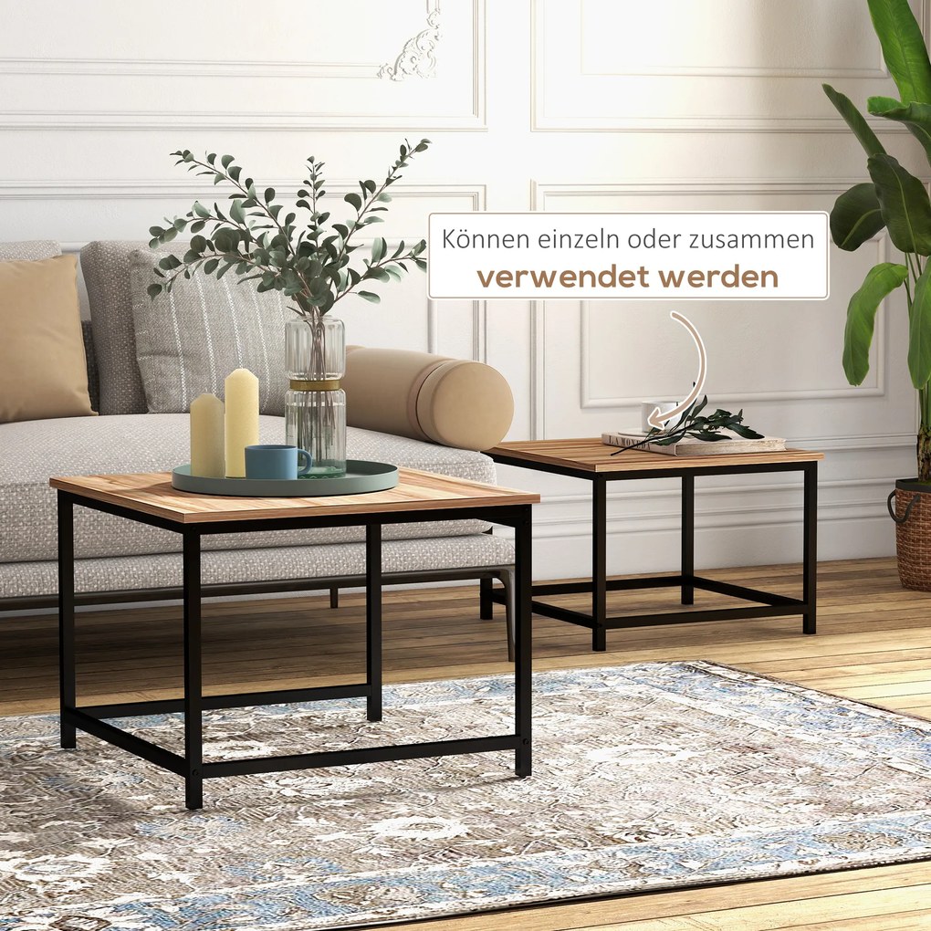 HOMCOM Zestaw 2 stolików kawowych w stylu industrialnym z naturalnym drewnem 60x60x45cm Stylowy i funkcjonalny | Aosom PL