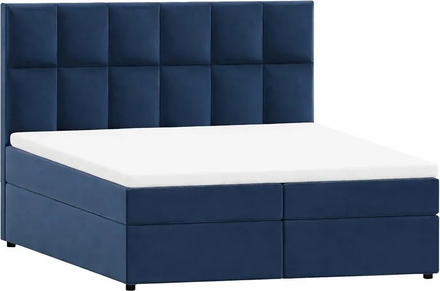 Ciemnoniebieskie łóżko boxspring ze schowkiem 200x200 cm Flip – Ropez