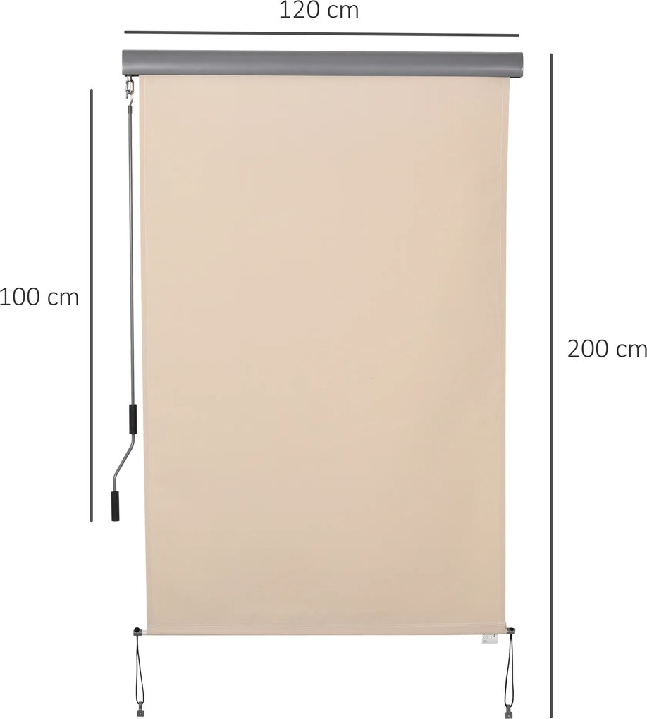Outsunny Markiza Pionowa na Balkon, Markiza Pionowa, Ochrona przed Wiatrem, Rolka Boczna, Osłona, Ręczny Mechanizm Korbkowy, Polyester+Aluminium, Kremowy, 200 x 120 cm