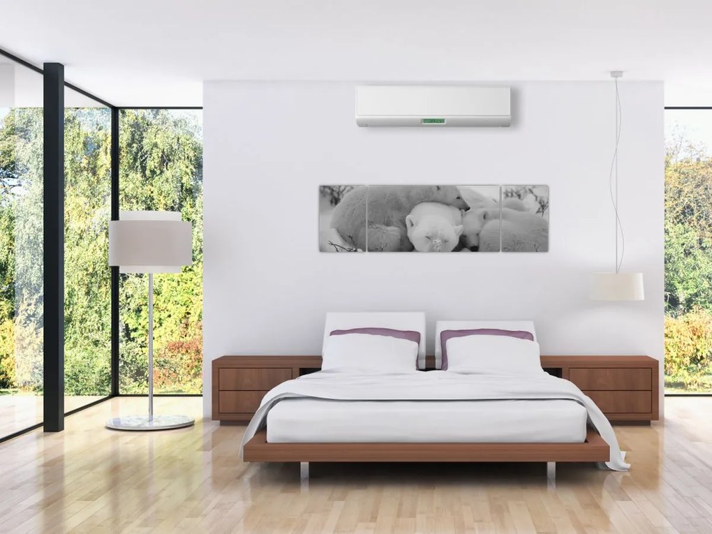 Obraz - Niedźwiadki polarne, czarno - biały (170x50 cm)