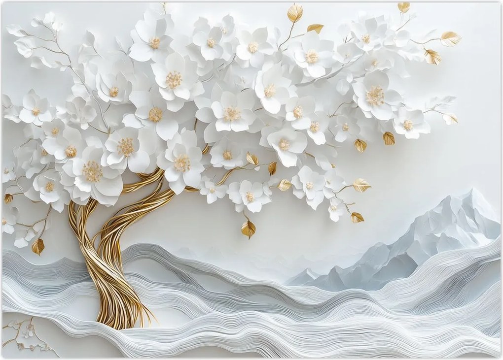 Obraz na szkle – Eleganckie drzewo życia 3D (70x50 cm)
