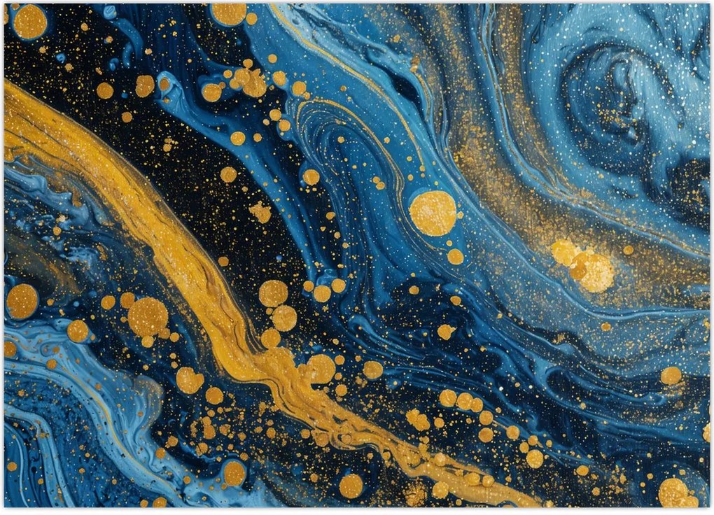 Obraz - Niebieska abstrakcja ze złotem (70x50 cm)