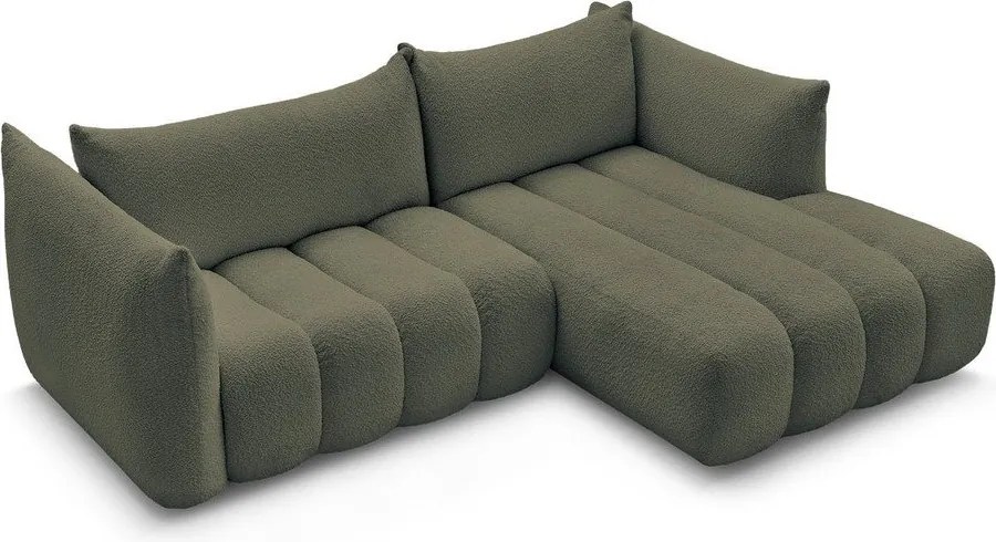 Zielony narożnik z materiału bouclé (prawostronny/z szezlongiem) Azra – Bobochic Paris