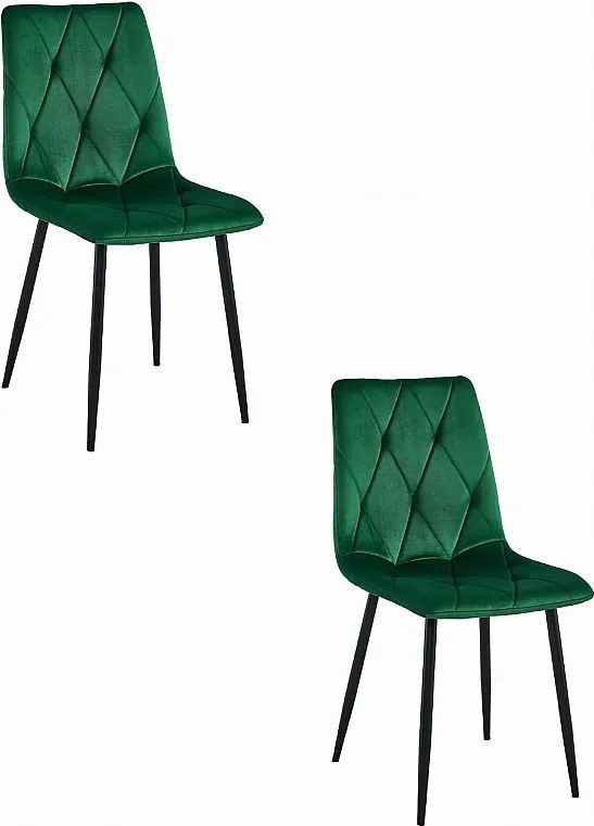 Krzesło Valora TYRA z ciemnozielonym aksamitem i czarnymi nogami, zestaw 2 szt.