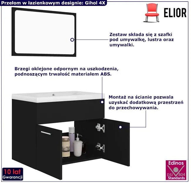 Komplet czarnych mebli do łazienki z umywalką 60 cm - Tito 4X
