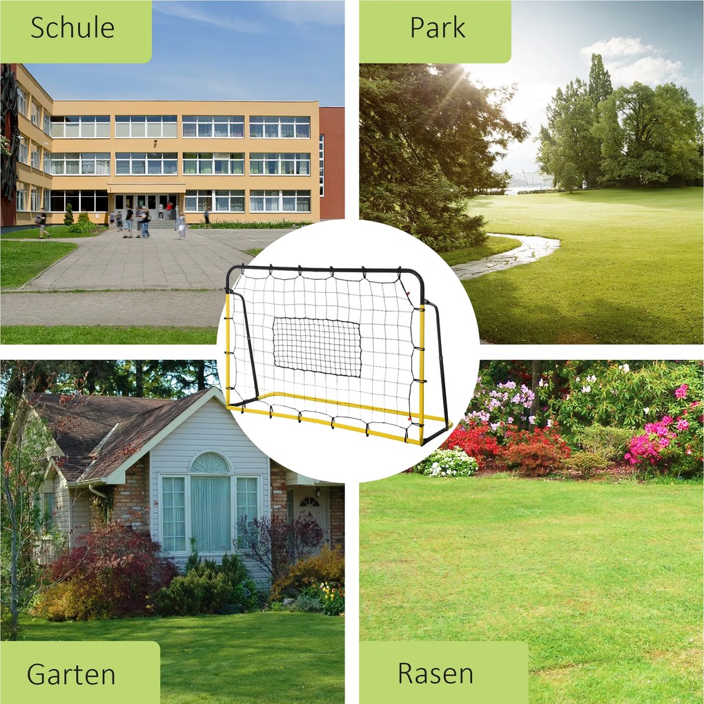 HOMCOM Rebounder Bramkowy do Piłki Nożnej z Siatką, dla Piłki Nożnej, Koszykówki i Baseballu, Stal+PE, Żółty+Czarny, 184 x 63 x 123 cm