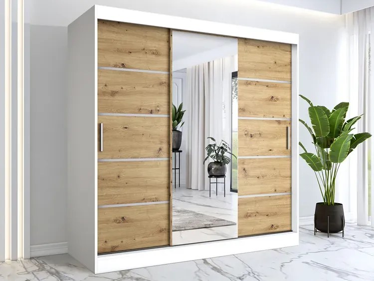 Szafa przesuwna 200 cm biały + dąb artisan - Marmos 6X