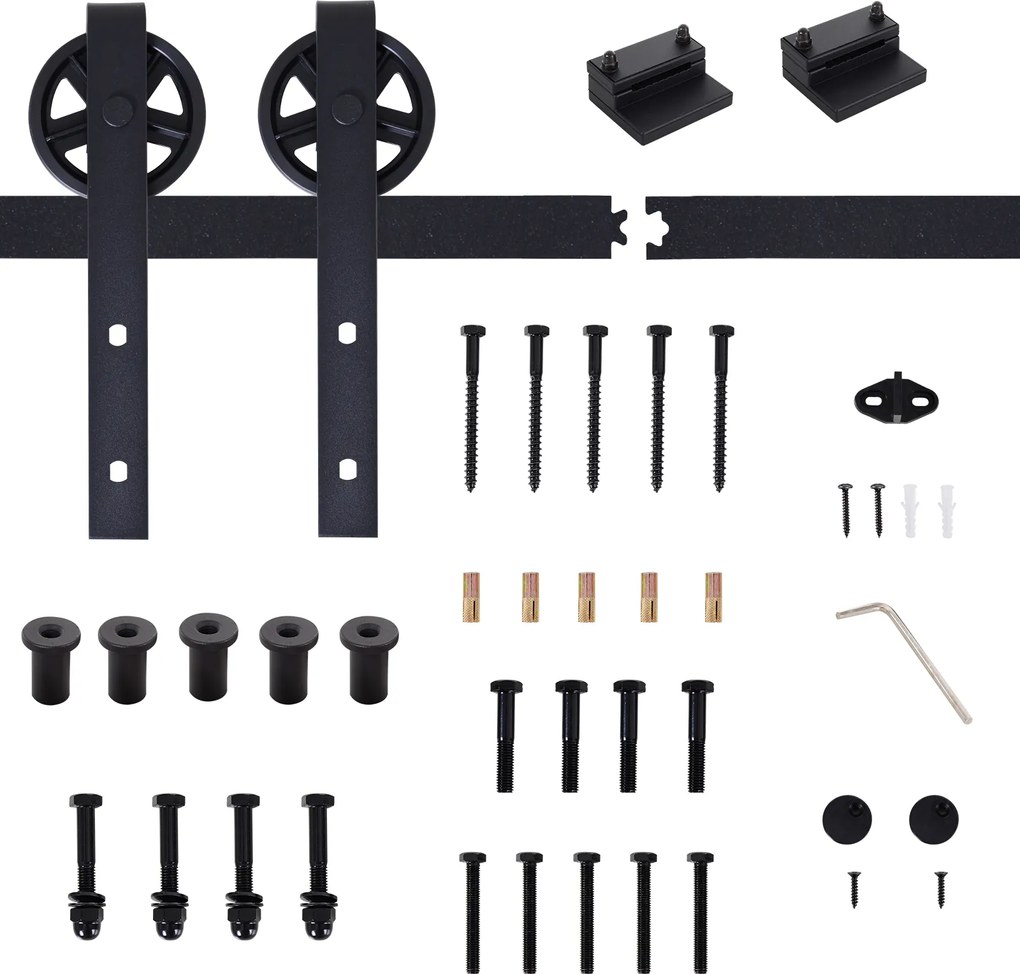 HOMCOM Zestaw okuć dla drzwi przesuwnych, rustykalny design, stal węglowa, 200x4x0,6 cm, do 90 kg, czarny