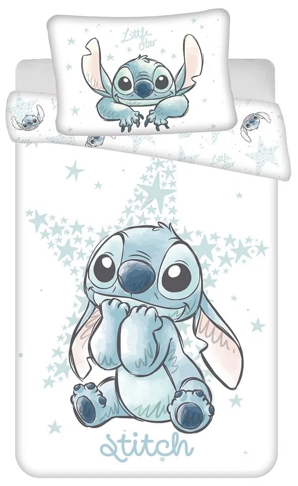 Biała bawełniana pościel dziecięca do łóżeczka 100x135 cm Lilo and Stitch "White Star" – Jerry Fabrics