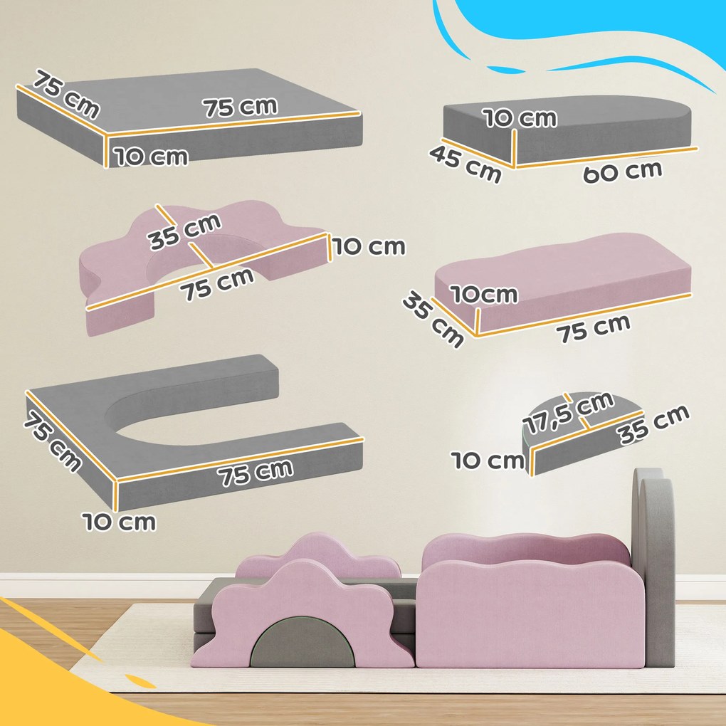 AIYAPLAY 12-elementowy Zestaw Bloków z Pianki do Wspinaczki, Budowy, Czołgania, Wewnętrzne Maty do Zabawy z Pokrowcem Kordurowym, Szary + Różowy