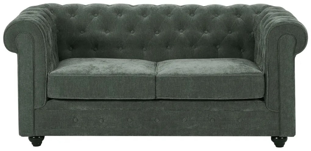 Kanapa 2-osobowa z zielonej tkaniny CHESTERFIELD