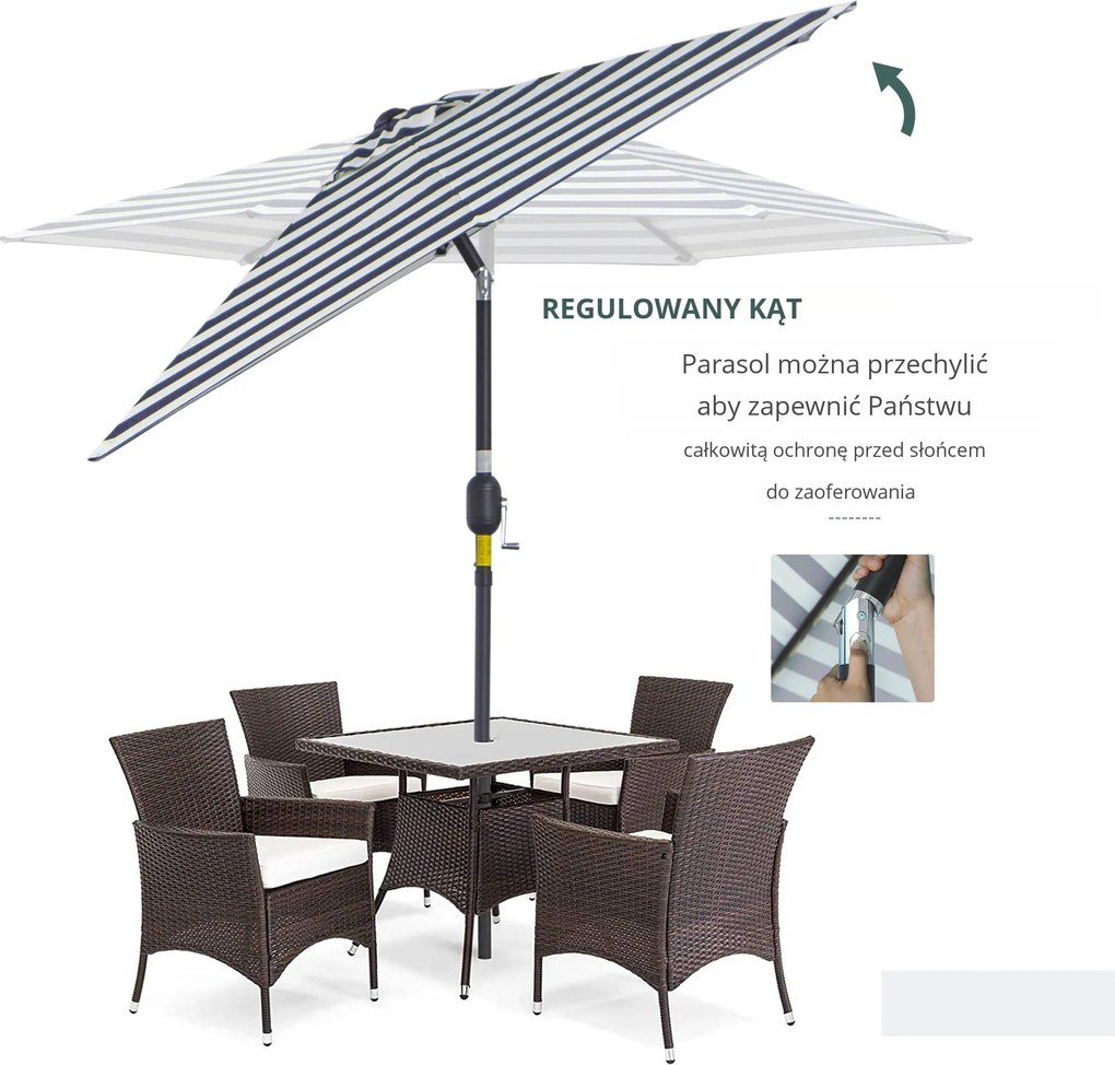 Outsunny Parasol Ogrodowy na Zewnątrz Niebieskie Paski Stal 23x216m Niebieski + Biały | Aosom PL