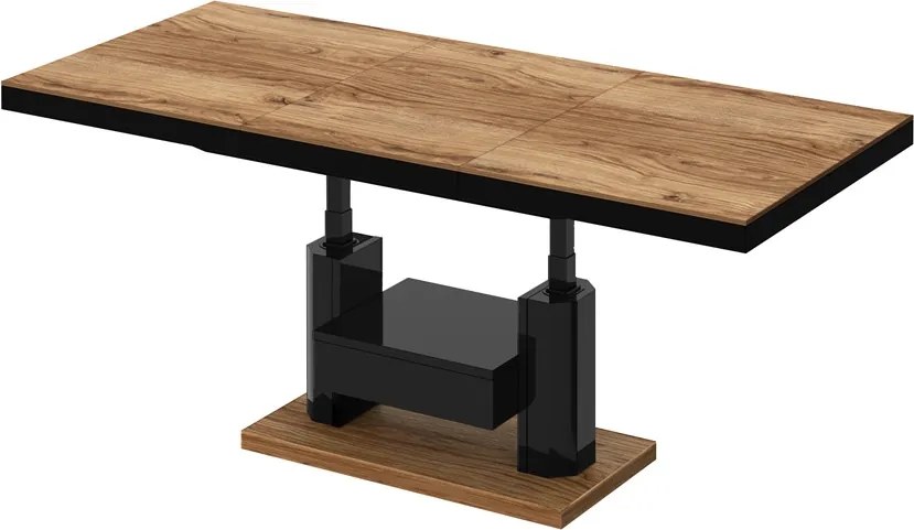 Nowoczesny ławostół z półką i szufladą Quadro Max Hubertus dąb/czarny