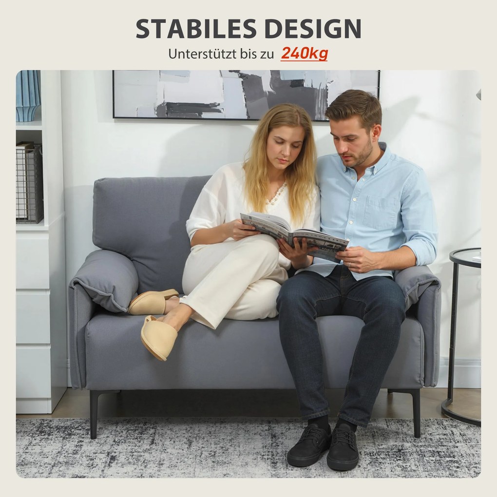 HOMCOM sofa 2-osobowa, grube poduszki, welurowe obicie, sofa tapicerowana, czarny