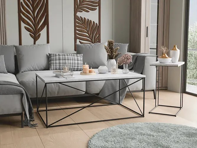 Prostokątna ława z metalowym stelażem czarny + beton W8-T09