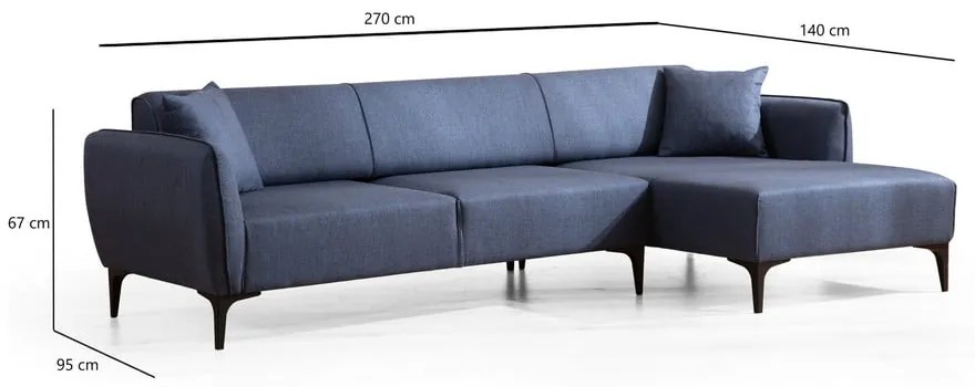 Niebieska sofa narożna Belissimo, prawy narożnik – Balcab Home