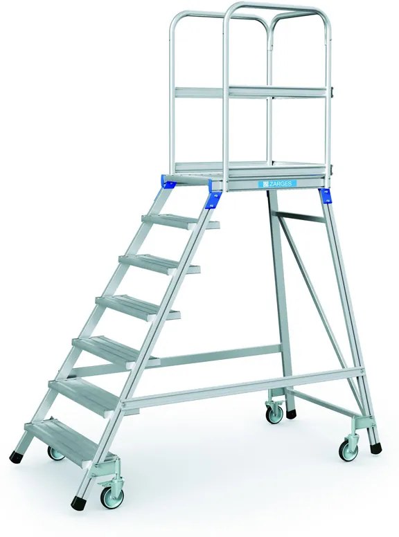 Mobilna aluminiowa drabina platformowa ze schodkami - 7 stopni, 1,68 m