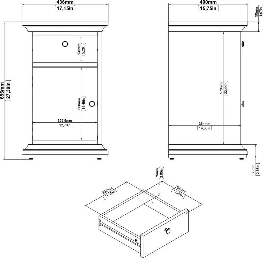 Wąska szafka nocna z szufladą Paris, kolor biały mat