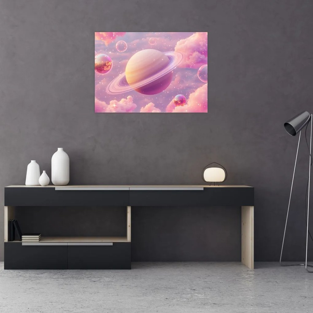 Obraz na szkle - Różowa planeta (70x50 cm)