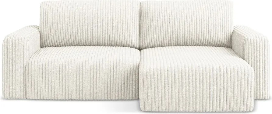 Kremowy sztruksowy rozkładany narożnik ze schowkiem (prawostronny/z szezlongiem) Kona – Makamii