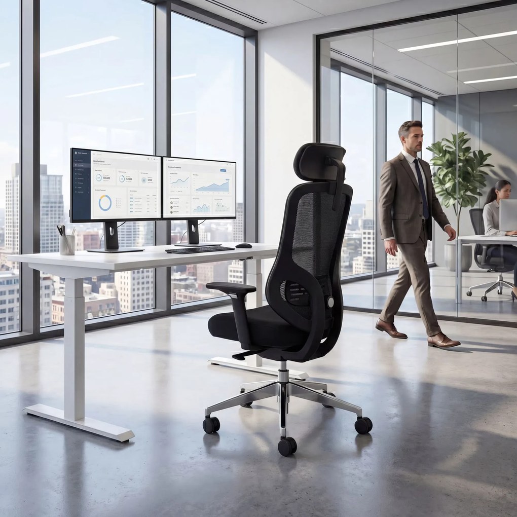 Fotel biurowy ergonomiczny z siatką czarny: AXIS
